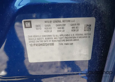 2013 Chevrolet Cruze Ls Auto z USA, uszkodzony, nr VIN 1G1PA5SH6D7241806